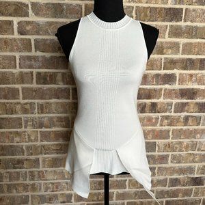 Roland Mouret knitted bodycon fitted blouse winter white ivory XS sleeveless